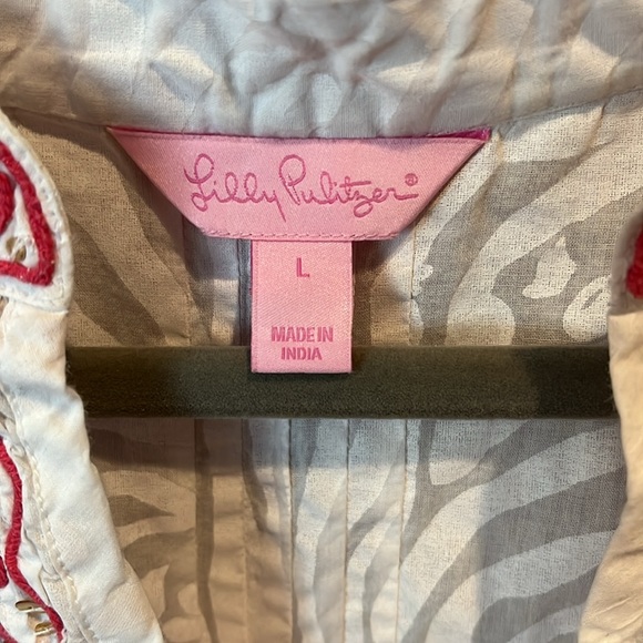 Lilly Pulitzer white tunic with pink and gold sequin v neck detail - 100% cotton - Picture 3 of 10